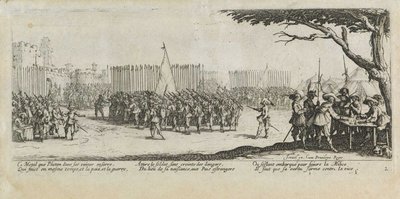 Recruitment of the Troop Les Miseres et les Mal-Heures de la Guerre, Plate 2 by Jacques Callot